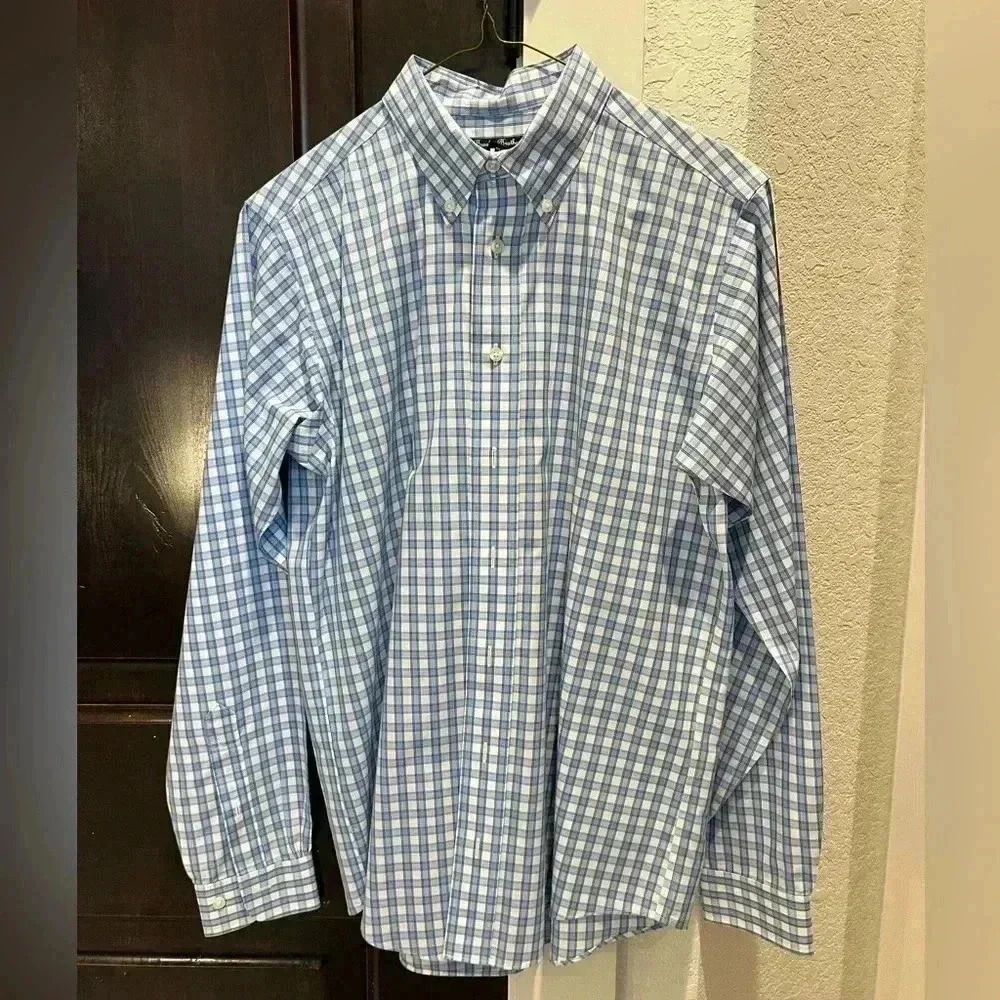 Brooks Brothers Portuguese Flannel Button Down Collar Blue Plaid Shirt- SZ LG